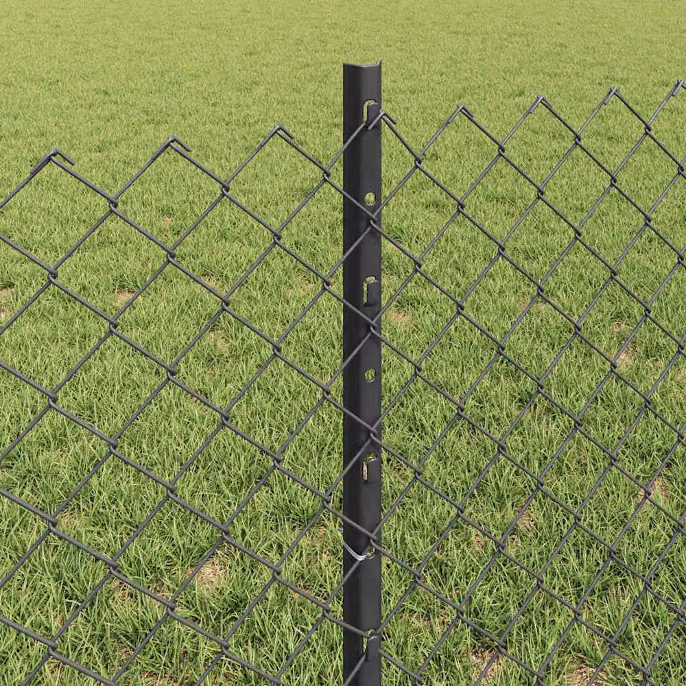 vidaXL Sturdy Steel Chain Link Fence with 22 U-Profile Posts, Grey, 0.6 x 25 m – 3