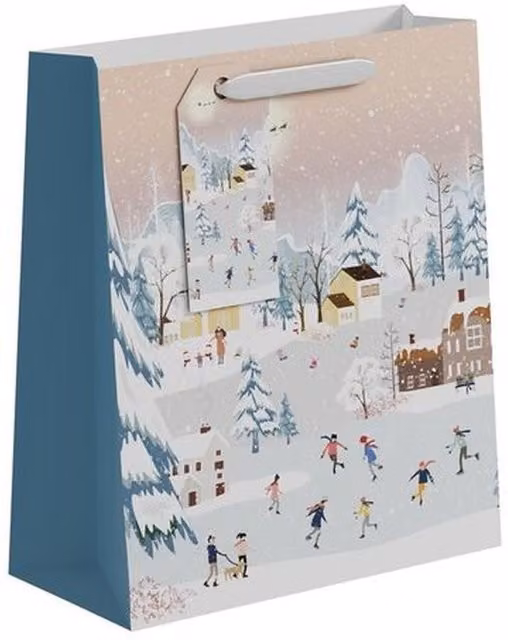 Kingsbury Gifts Medium Paper Christmas Gift Bags in Red, Blue and Multicolour with Skating Scene
