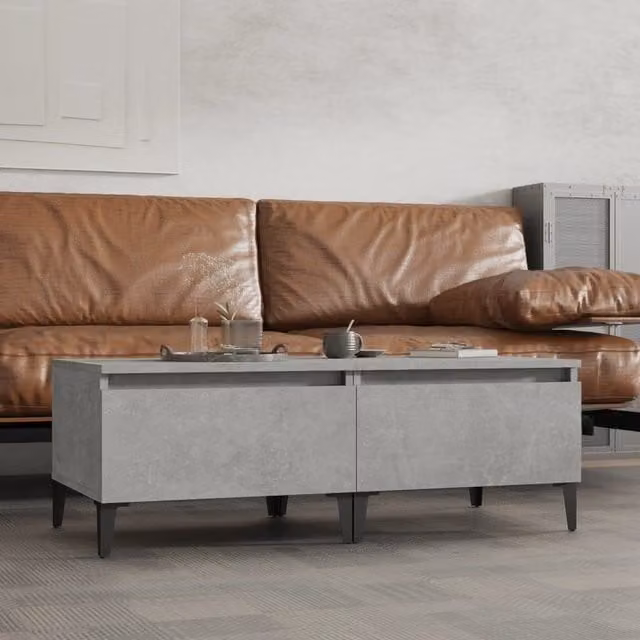 Berkfield Home Set of 2 Concrete Grey Industrial Side Tables, W/D/H: 50 x 46 x 35 cm