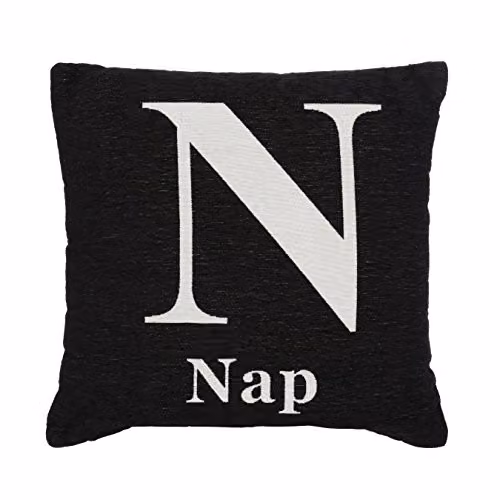 Orsina Nap Words Black and White Chenille Square Cushion, W/D/H: 45 x 45 x 45 cm – 1