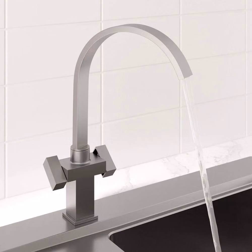 Hinsinc Modern Mono Kitchen Mixer Tap with Single Lever and Swivel Spout in Silver Brushed Steel – 2