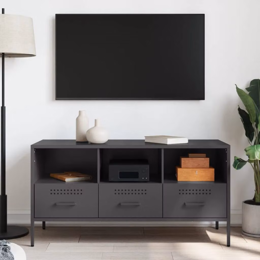 Berkfield Home Industrial Black Metal TV Cabinet W: 100.5 cm, D: 39 cm, H: 50.5 cm – 3