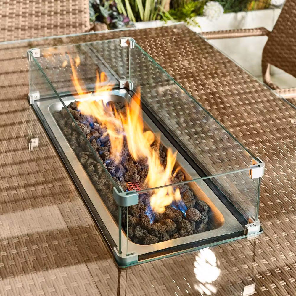 FurnitureboxUK Marbella Beige Rattan 6 Seat Garden Dining Table with Integrated Firepit – 2