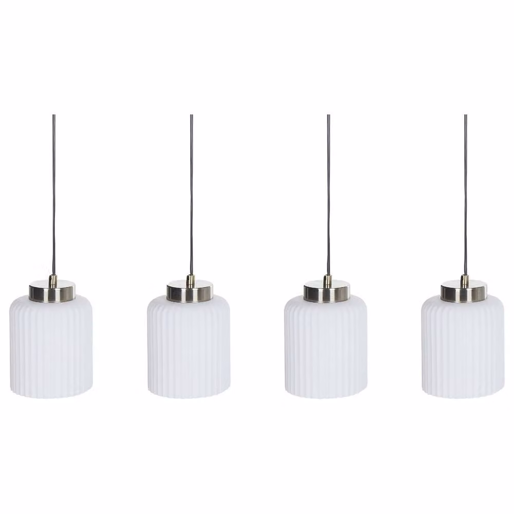 Wyld and Coco Industrial Pendant Light in Black and Brass with Four White Glass Cylinder Shades – 2
