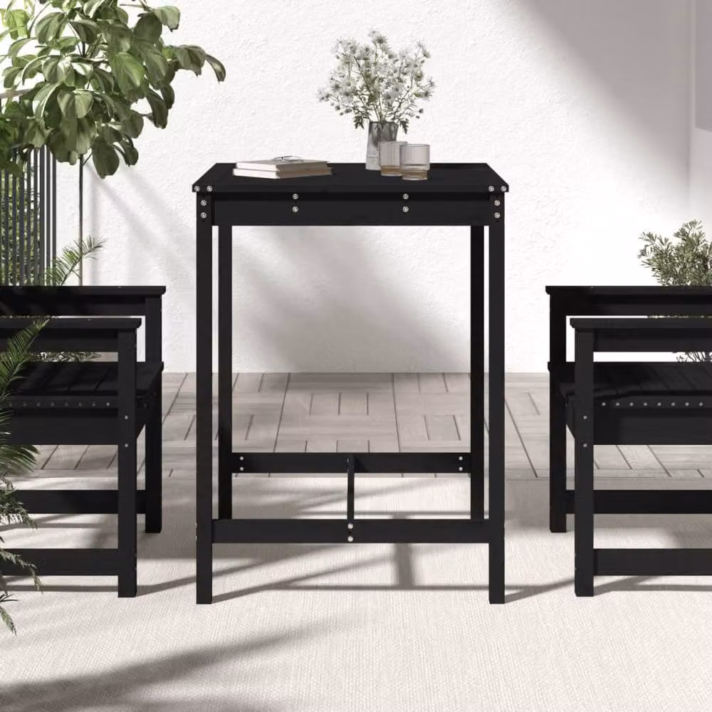 Berkfield Home Black Solid Pine Square Garden Table W/D/H: 82.5 x 82.5 x 110 cm – 3