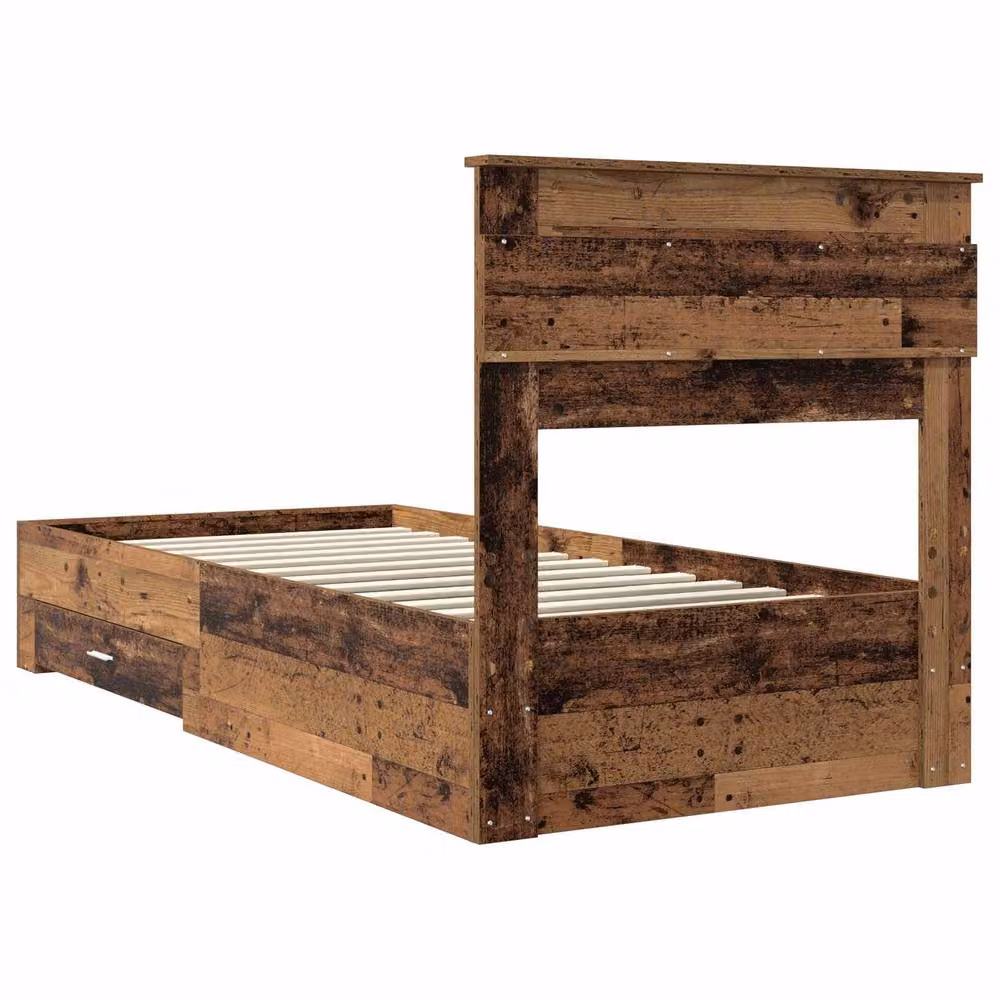 Berkfield Home Bed Frame with Headboard in Old Wood Brown, W/D/H: 90 x 200 cm – 5