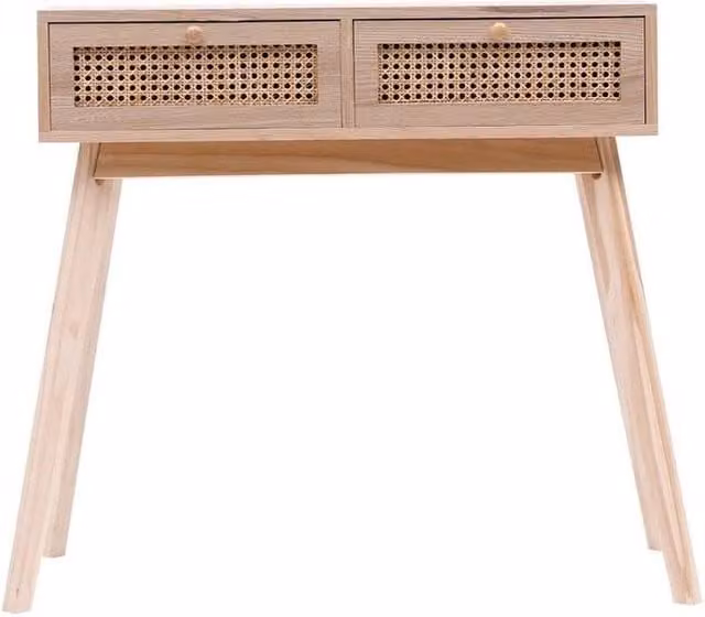 FORGEVIO Rattan 2 Drawer Console Table in Natural Brown for your Living Room or Hallway – 1