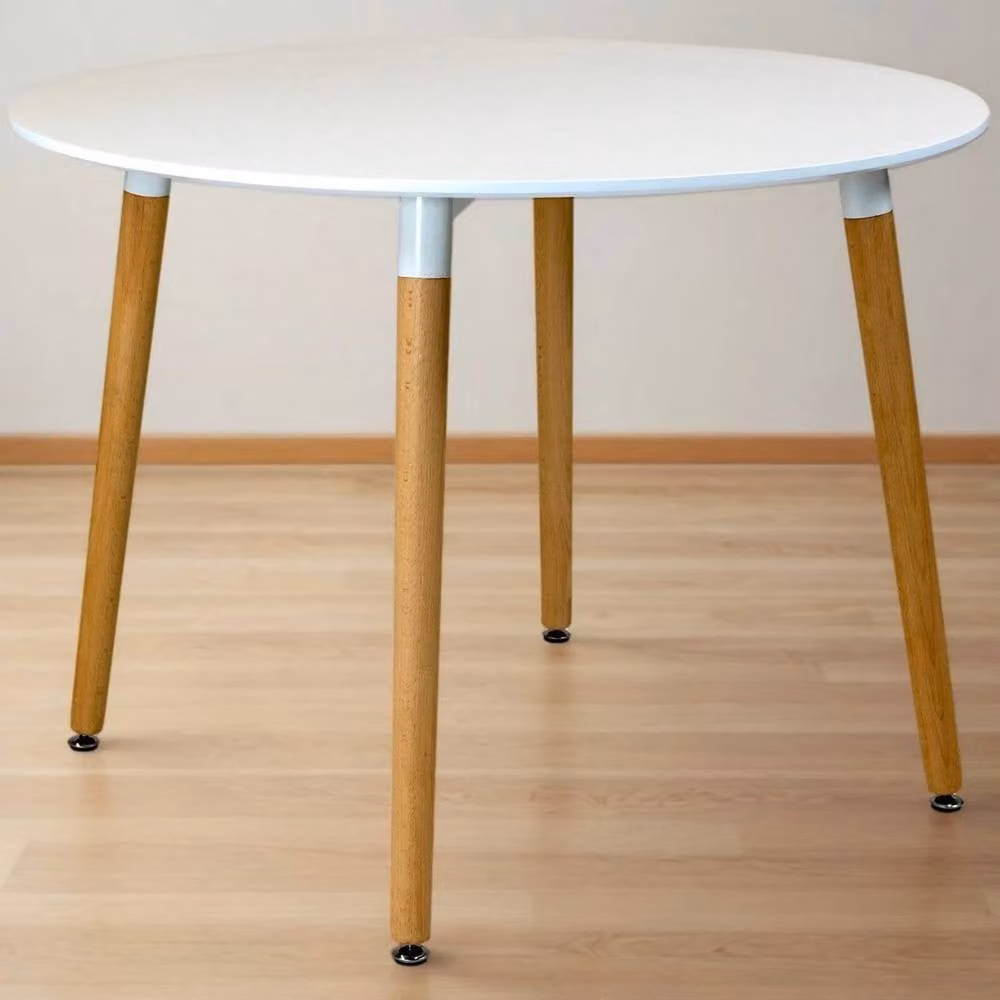 KORVIXA Round Dining Table with White Matte Top and Solid Beech Wood Legs, Diameter: 100 cm – 2