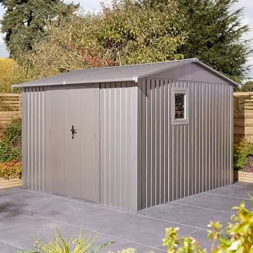Rowlinson Brentvale Premium Apex Metal Shed in Grey, W: 296 cm, D: 304 cm, H: 228 cm