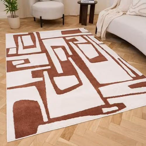 THE RUGS Loft Collection Modern Textured Soft Pile Living Room Rug in Abstract Terra, W: 120 cm, L: 170 cm – 1