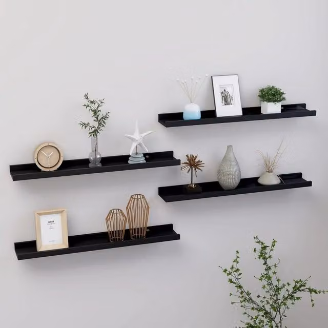 Berkfield Home Set of 4 Wall Mounted Shelves, Black, W: 60 cm, D: 9 cm, H: 3 cm