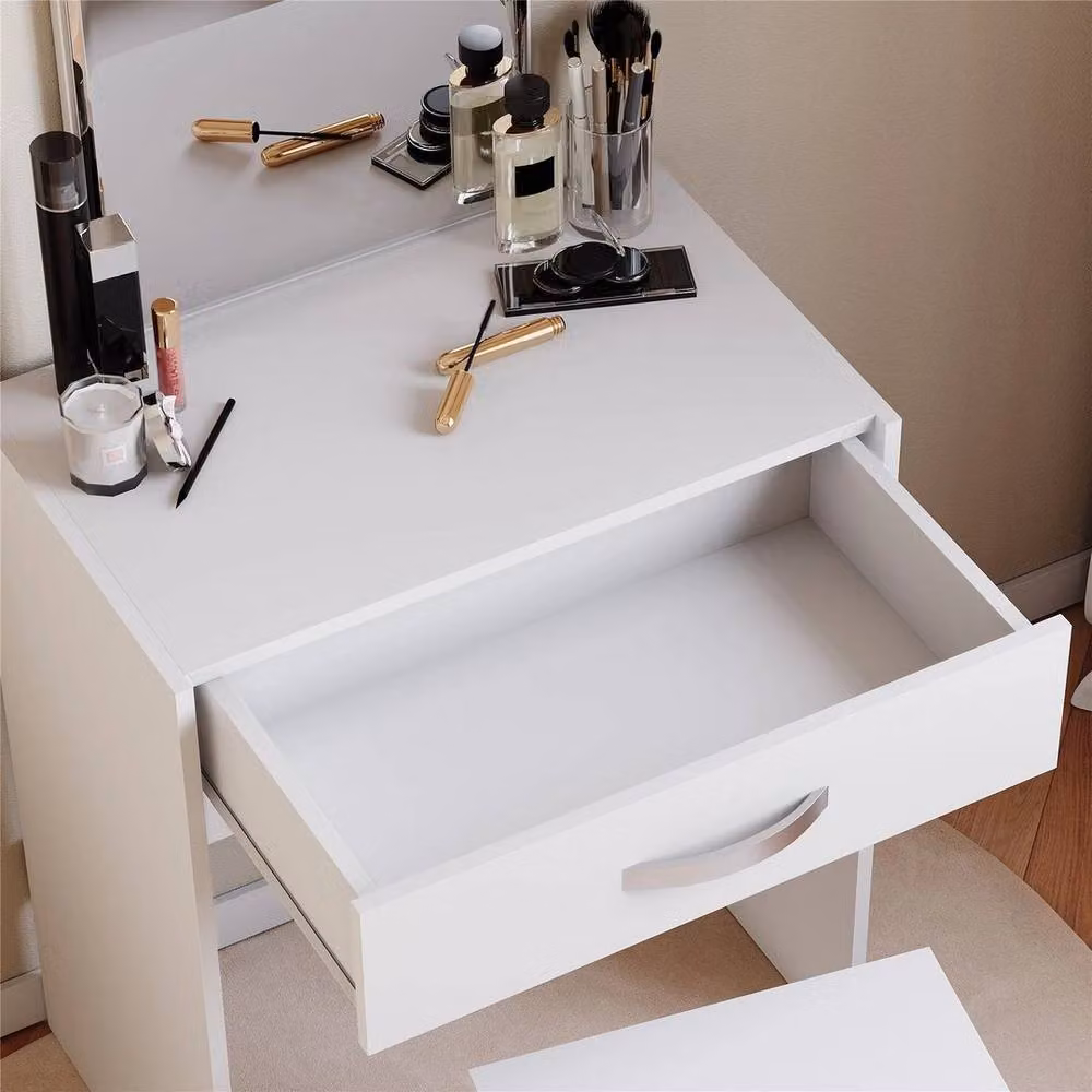 FORGEVIO Modern Dressing Table and Stool Set in White – 3