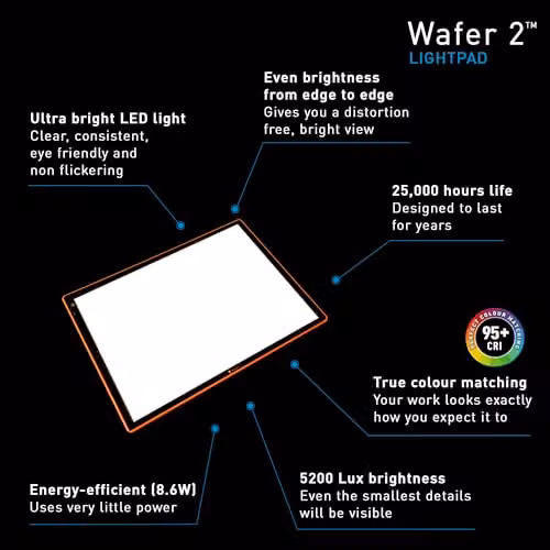 Daylight Wafer 2 A3 Ultra-Slim LED Lightpad Panel in Black with 6000 Lux Brightness and Dimmable Settings – 12