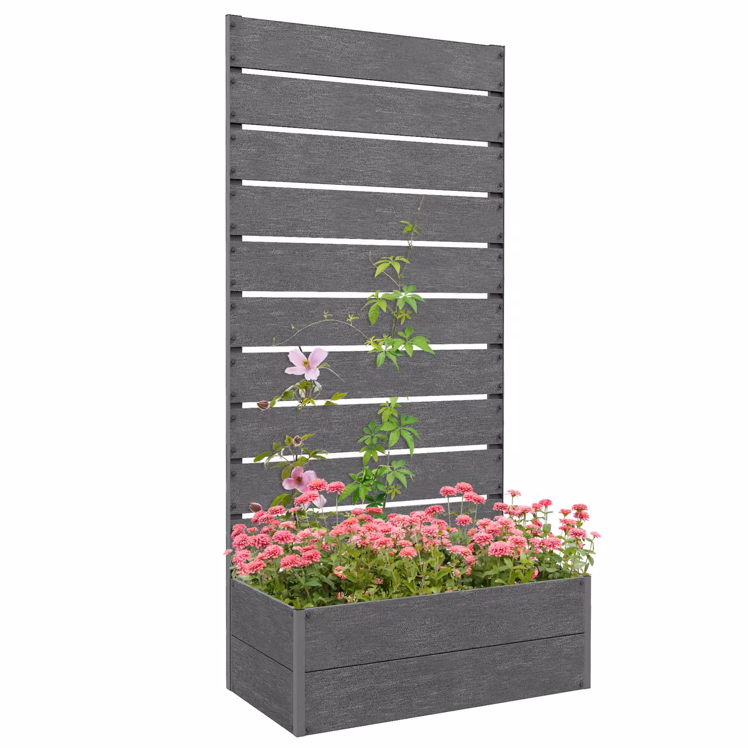 OUTSUNNY Raised Garden Bed with Trellis and Drainage Holes in Grey – 2