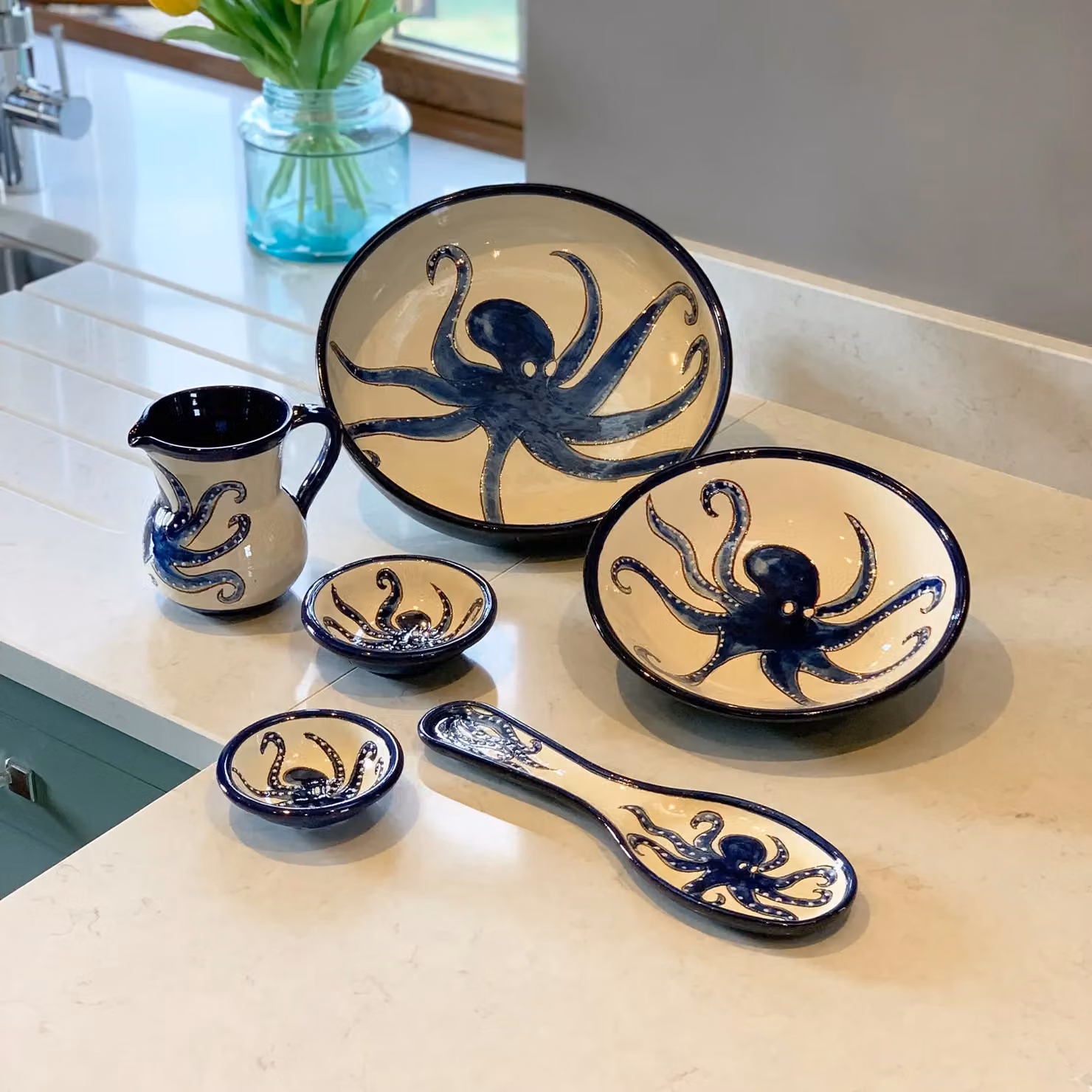 Verano Spanish Ceramics Signature Blue and White Octopus Hand Painted Ceramic Small Pourer Jug 0.5 l – 3