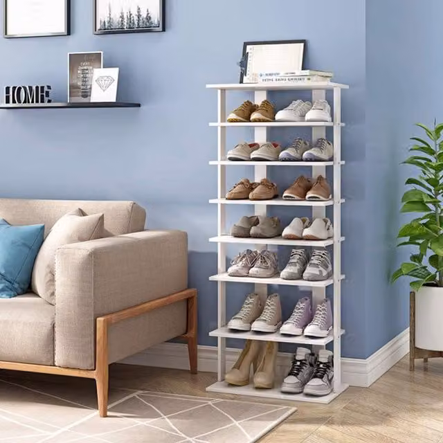 Livingandhome 7-Tier Large White MDF Shoe Storage Rack