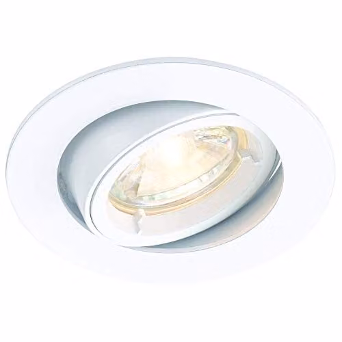 Loops Tilting Round Recess Ceiling Downlight in White with Transparent Finish, 50W Max, GU10 Fitting