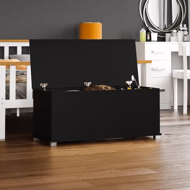 Vida Designs Leon Modern Rectangular Storage Ottoman in Black