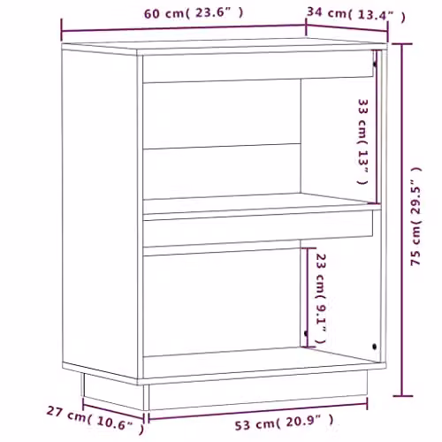 vidaXL Black Solid Wood Pine Console Cabinet W/D/H: 60 x 34 x 75 cm – 3