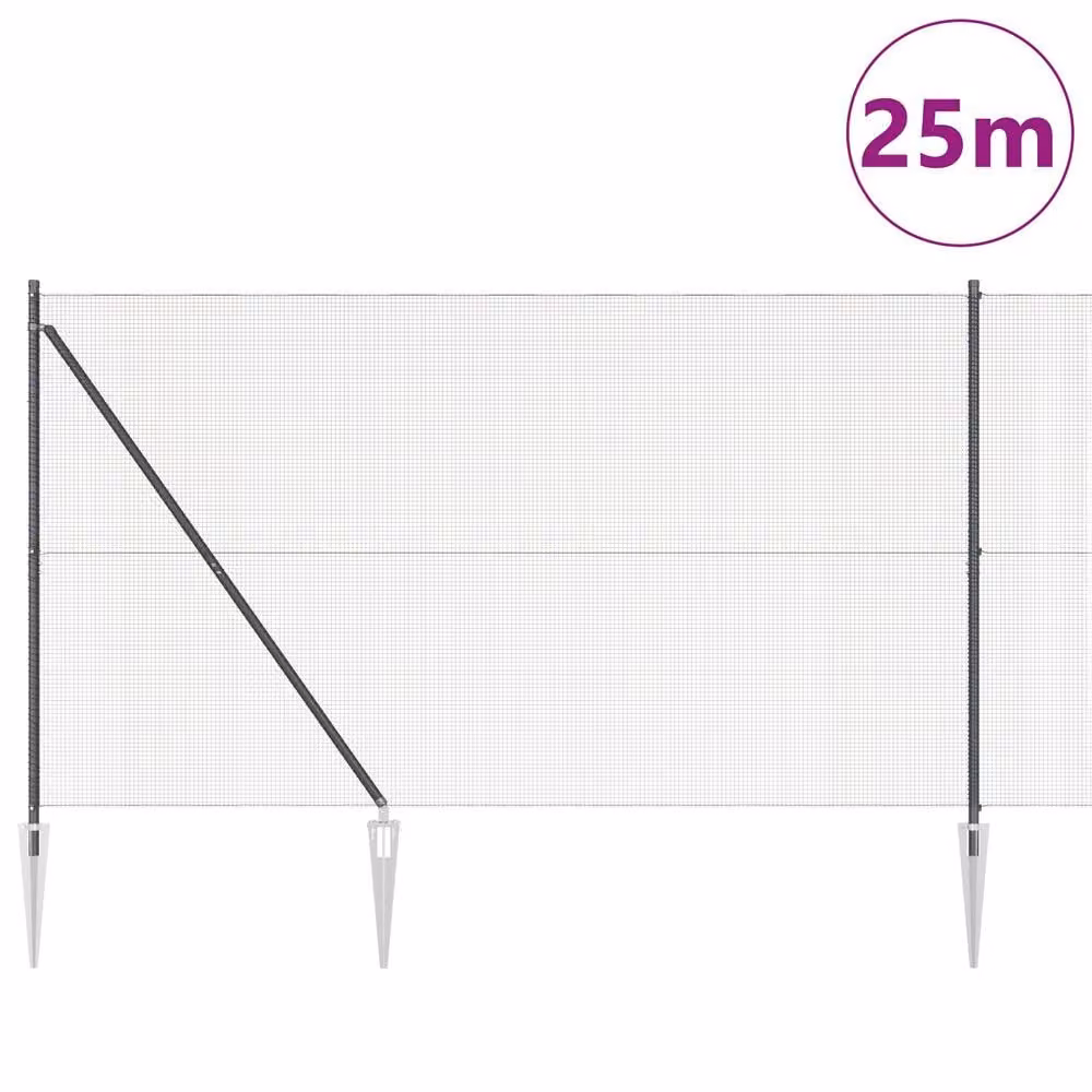 Berkfield Home Set of 2 Grey Steel Round Mesh Fence Posts – 2