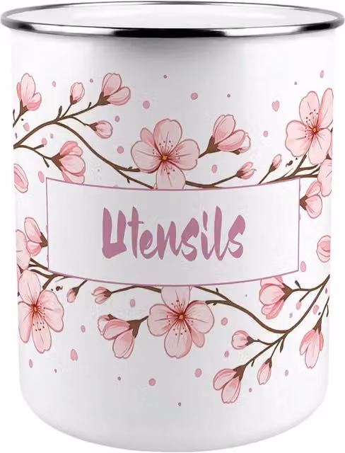 Purely Home Ceramic Freestanding Kitchen Utensil Holder in Pink and White