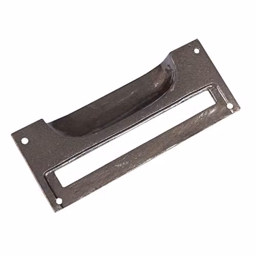 Hammer & Tongs Iron Filing Cabinet Drawer Pulls with Card Frames, Grey, W130mm x H50mm, Pack of 2 – 3