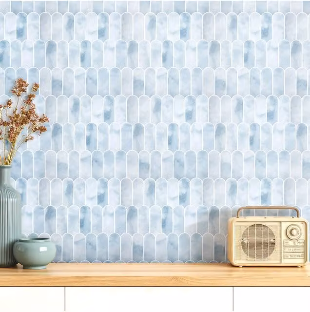 Living and Home 10-Piece Gradient Colour 3D Arch Self-Adhesive Wall Tile Stickers in Light Blue