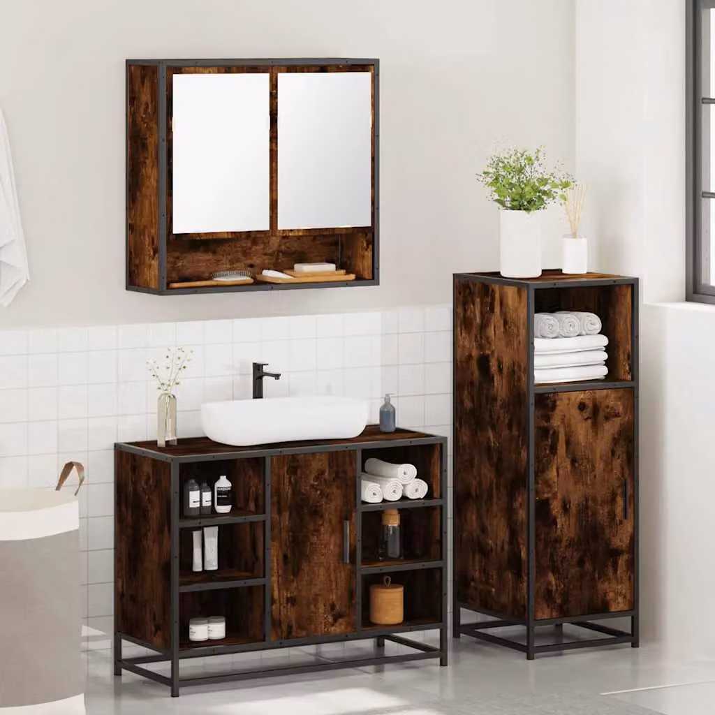 Berkfield Home 3 Piece Industrial Bathroom Furniture Set in Smoked Oak Brown – 4