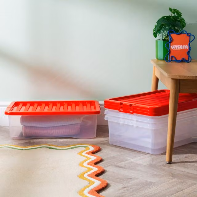 Wham Crystal 32L Storage Box with Stronger Lid, Pack of 4, Red, W: 39.5 cm, D: 39.5 cm, H: 18.0 cm