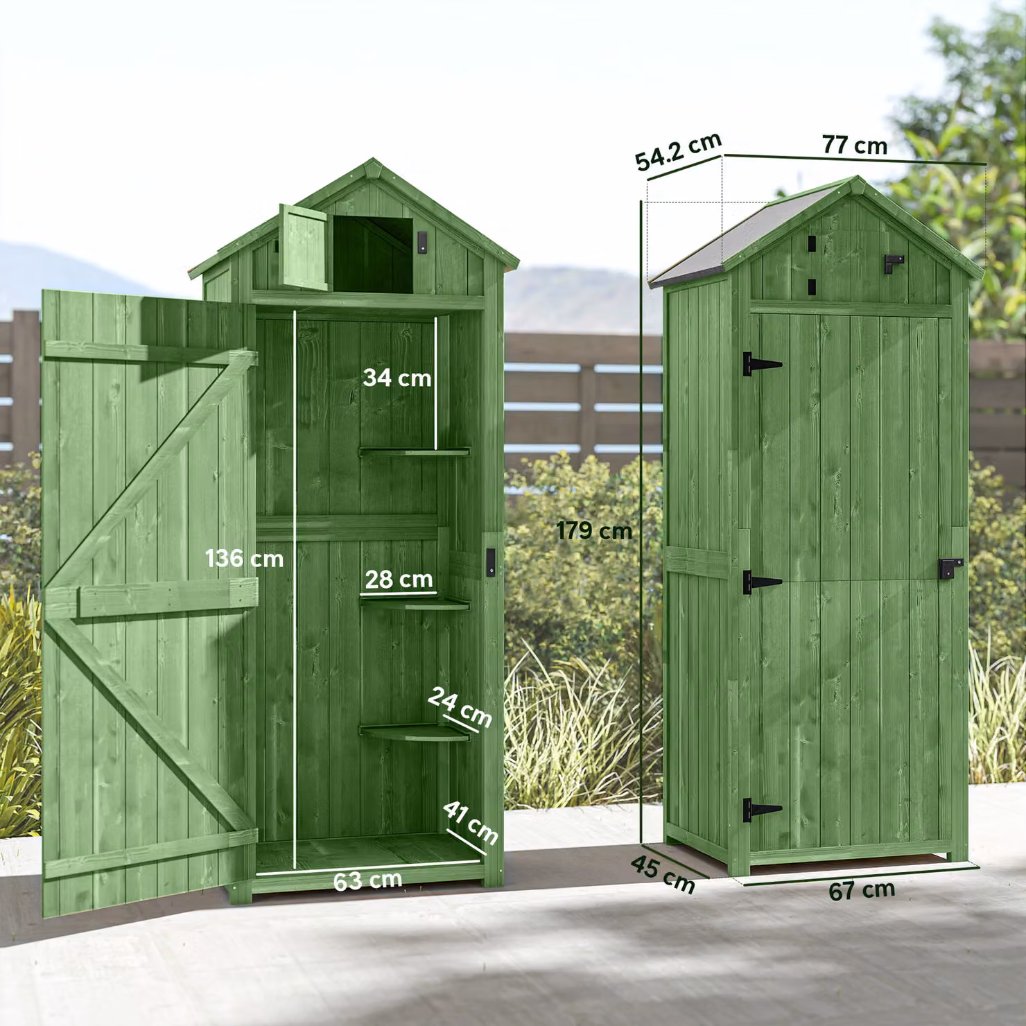 Outsunny Green Wooden Vertical Garden Storage Shed with 3 Shelves, W/D/H: 77 x 54.2 x 179 cm – 3
