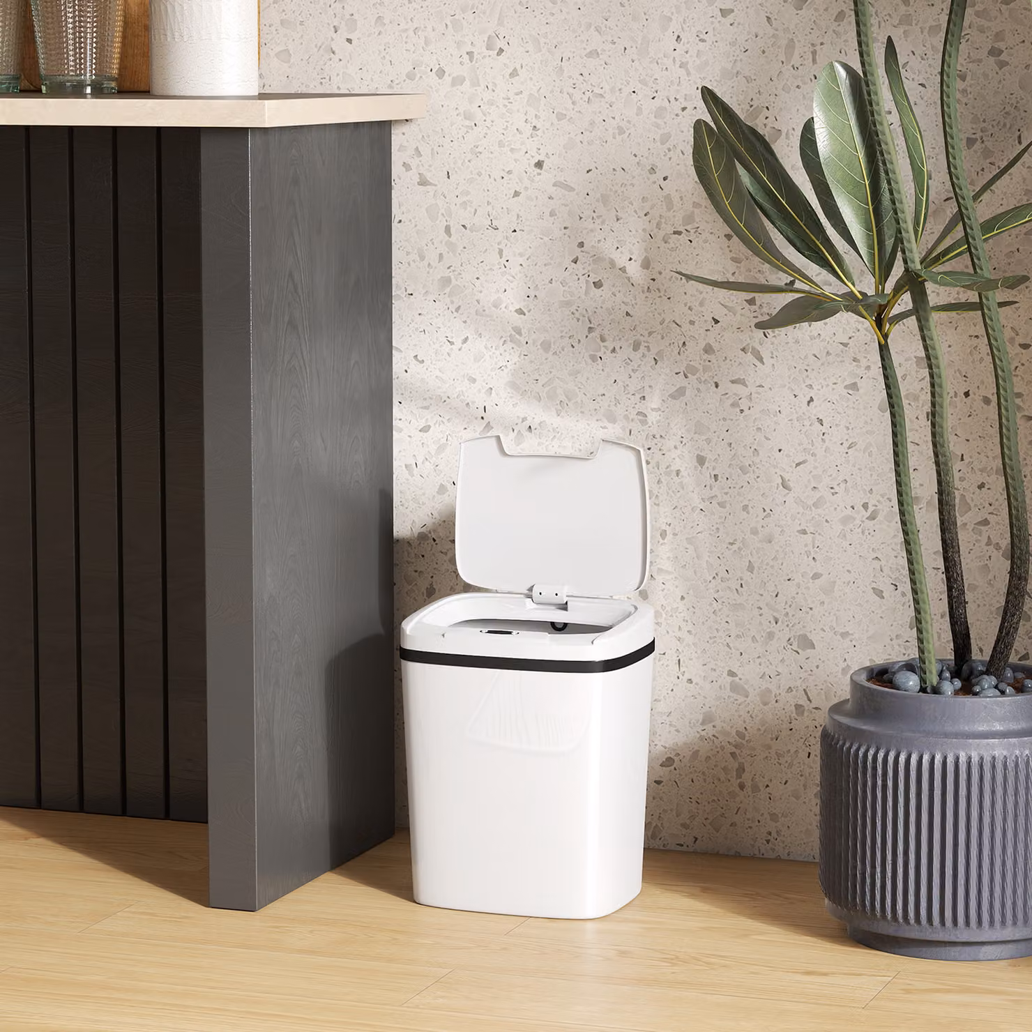 HOMCOM 15L Automatic Sensor Bin, Touchless Kitchen Bin in White – 4
