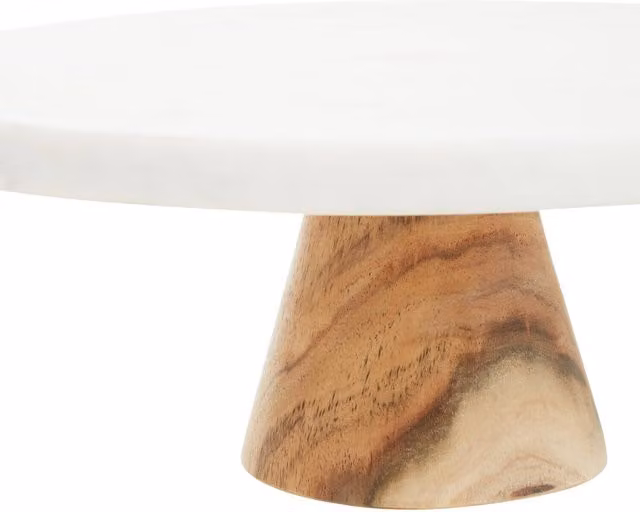 Orsina Monzaro Round White Marble and Acacia Wood Cake Stand