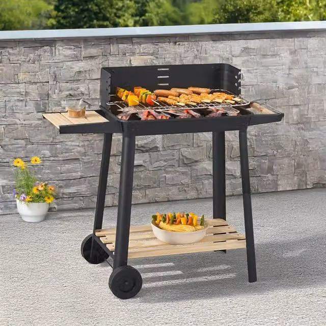 Marco Paul Charcoal BBQ Trolley Cart in Black Steel with Wheels