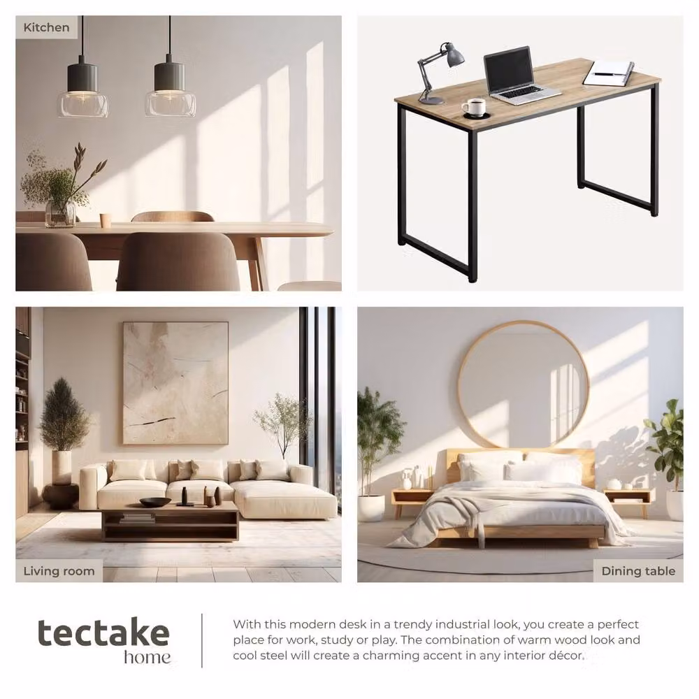 tectake Flint Writing Desk in Light Oak, W/D: 120 x 60 cm – 4