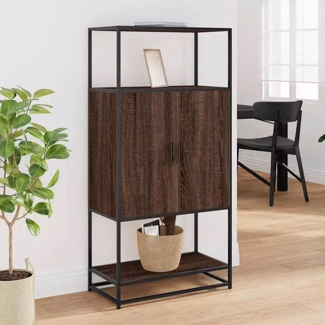 Berkfield Home Brown Oak Highboard with Hinged Doors and Open Shelf, W/D/H: 68 x 35 x 139 cm