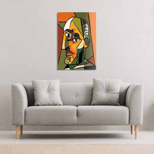 Benjamin Tate Design LTD Frowning Man Closeup Canvas Print, Orange and Multicolour, W: 31 cm, H: 46 cm