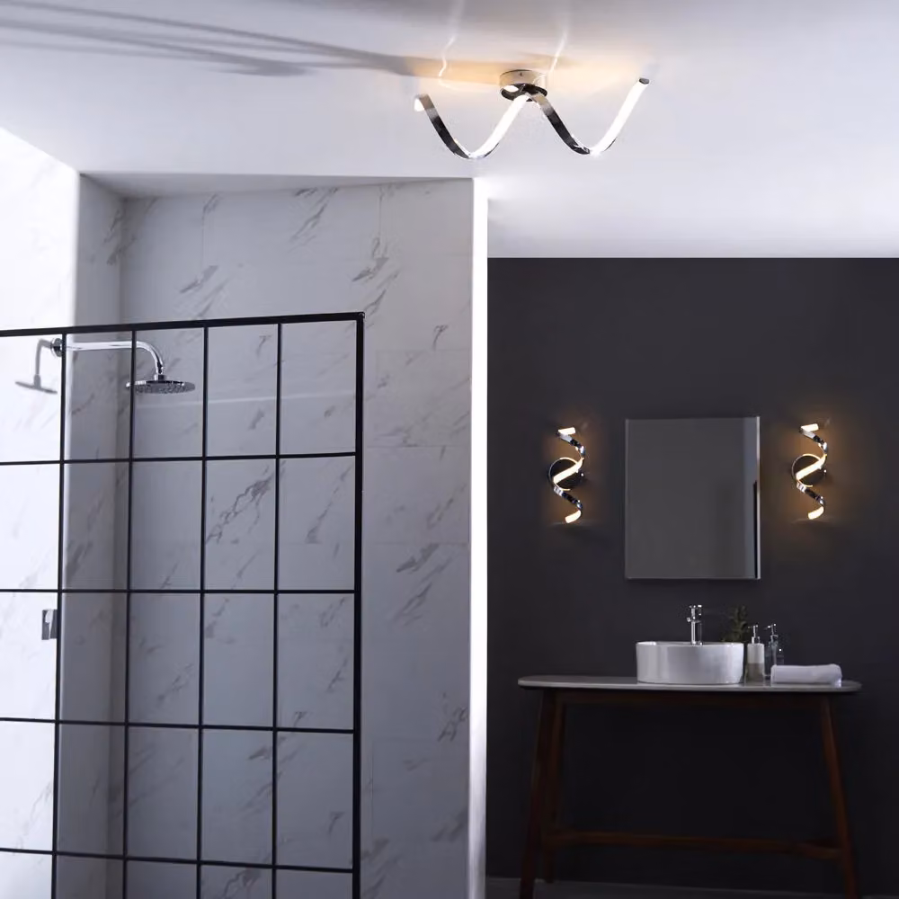 Loops Modern LED Bathroom Wall Light Fitting in Chrome and White, Warm White – 3