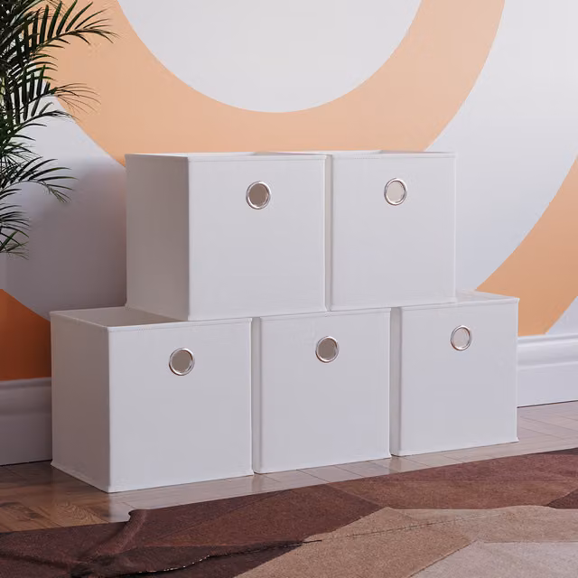 Vida Designs Durham White Foldable Fabric Cube Storage Basket, W/D/H: 30 x 30 x 30 cm