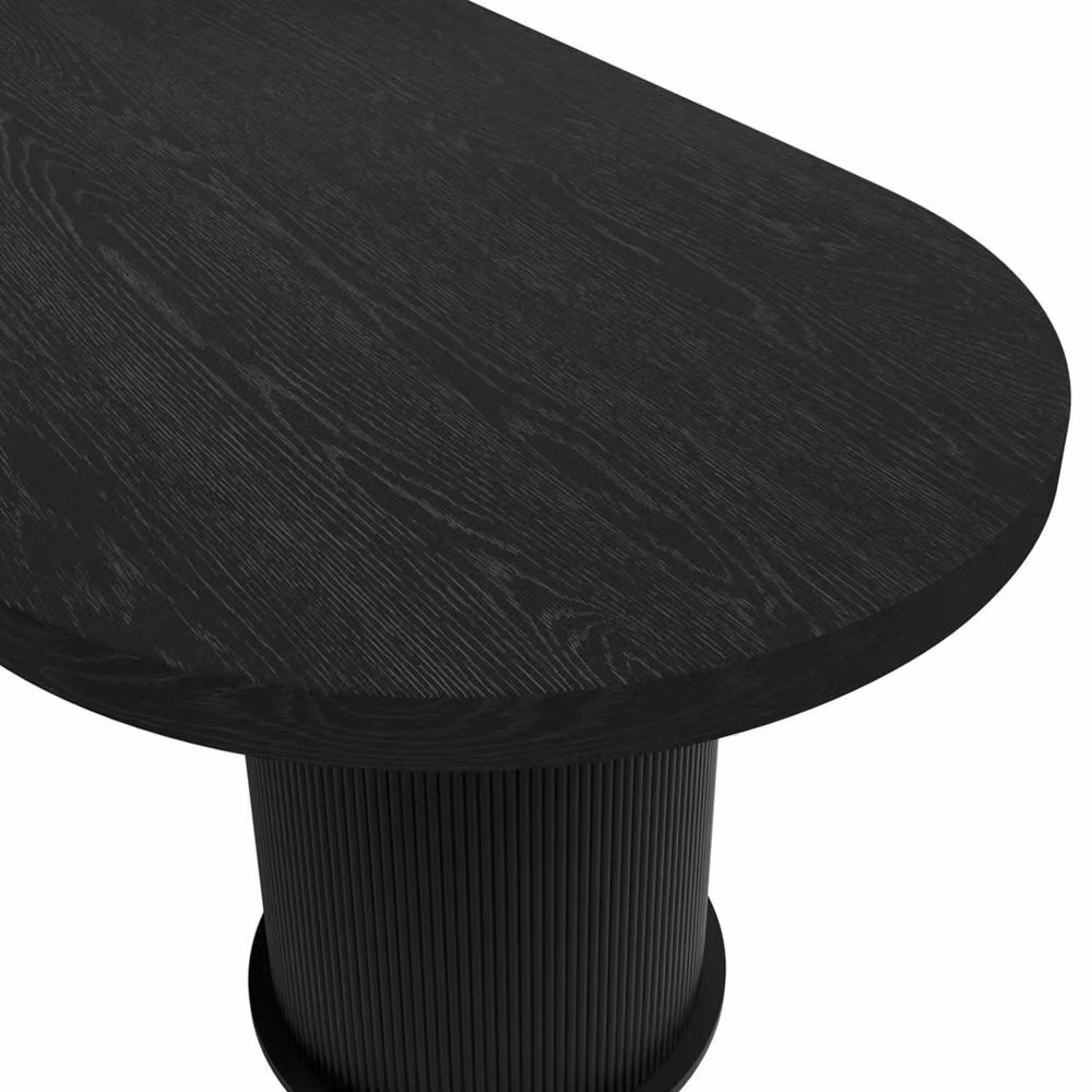 Wyld Haus Kanturk Black Dining Table with Ribbed Wood Veneer Pedestal, W: 220 cm, D: 100 cm, H: 76 cm – 4