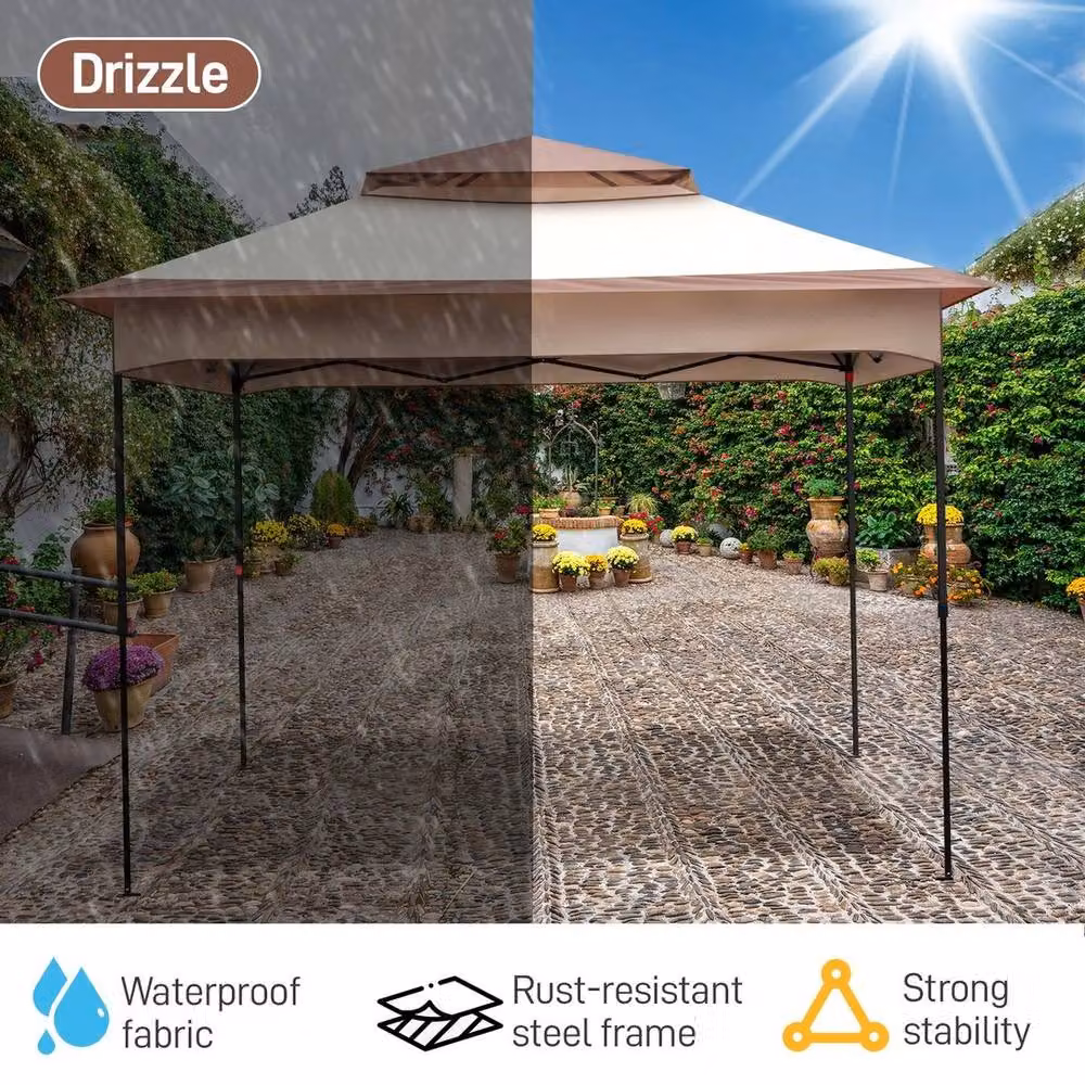 Kelvenix Metal Garden Gazebo Party Canopy Tent in Beige, W: 3.3 m, H: 2.65 m – 4