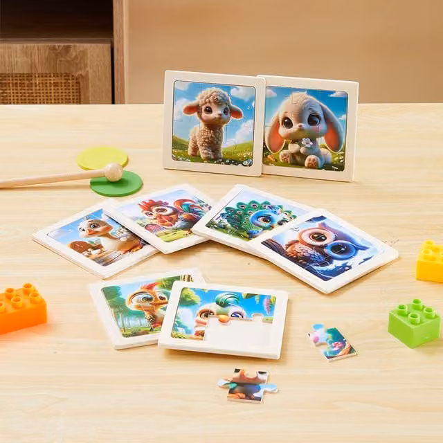 Livingandhome Multicolour Wooden Animal Knob Inset Jigsaw Puzzle Set
