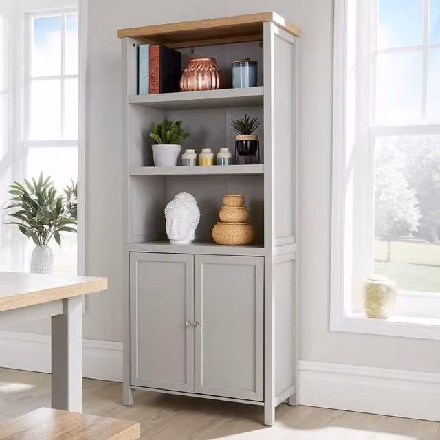 Home Source Avon 2 Door Bookcase Display Shelving Storage Unit in Grey