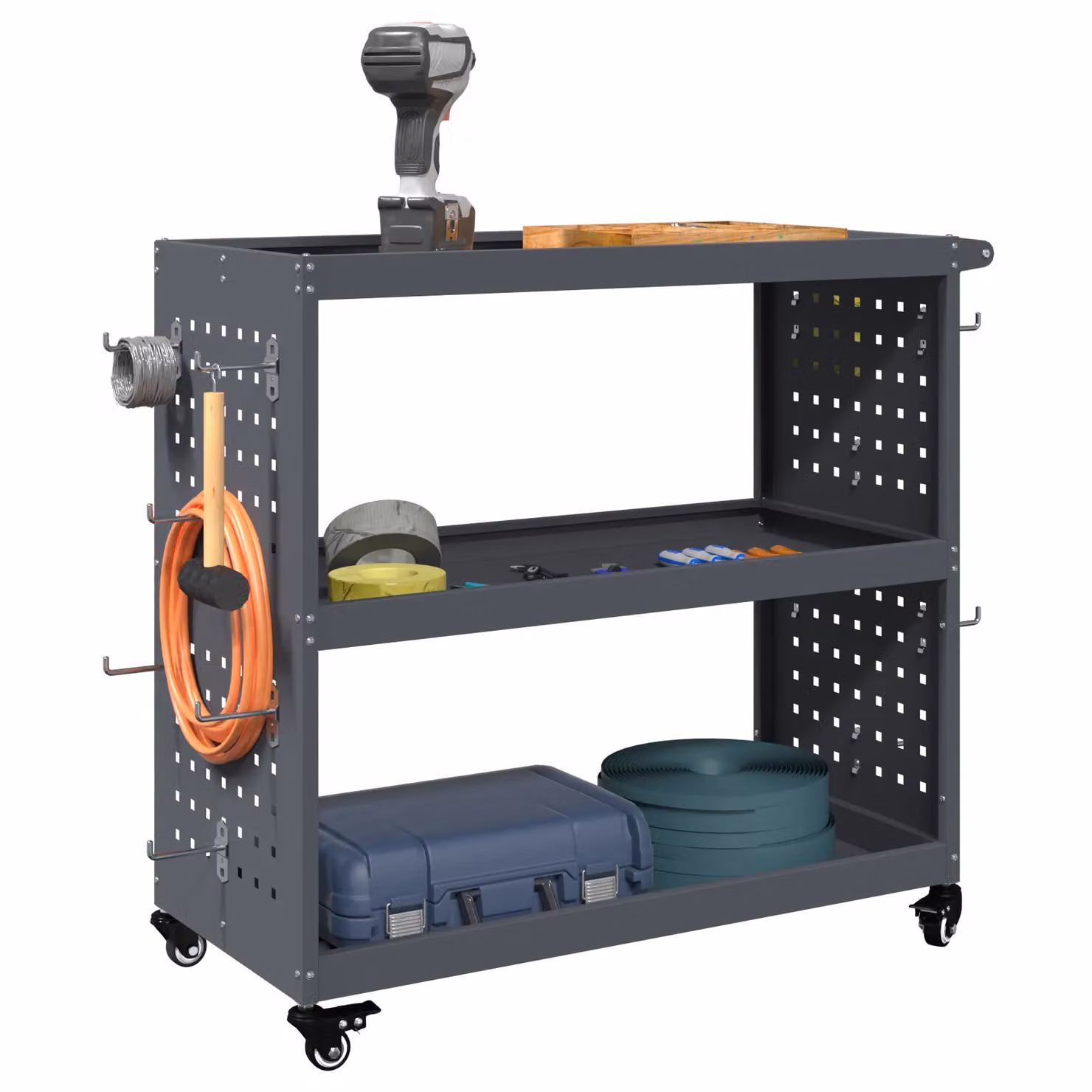 Berkfield Metal Tool Trolley with Shelf and Wheels in Anthracite – 3