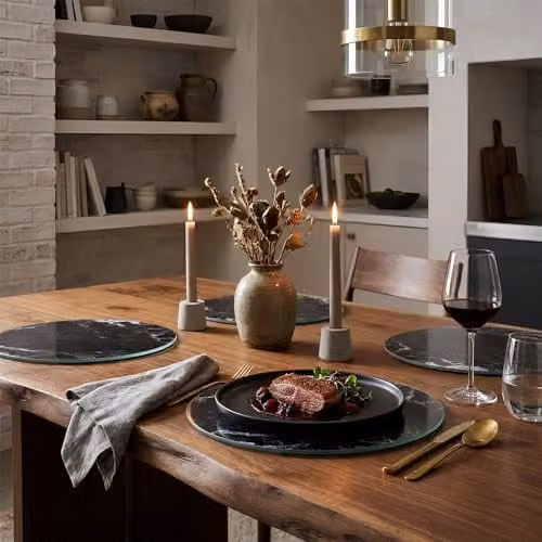 Harbour Housewares Set of 6 Round Black Glass Placemats, Diameter: 30 cm – 7