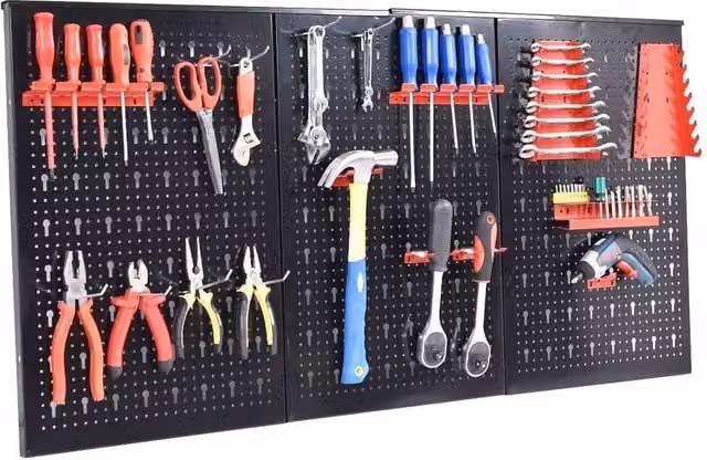 VOGREX Black Pegboard Wall Organizer Kit with Long Racks and Hooks, W/D/H: 120 x 60 x 20 cm – 1