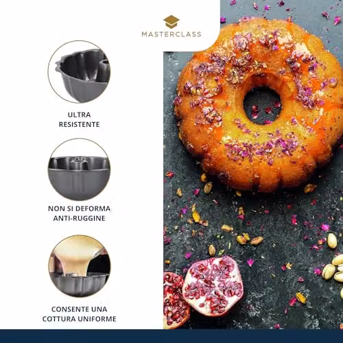 MasterClass Non-Stick Carbon Steel Bundt Tin, Grey, Diameter: 27 cm – 3