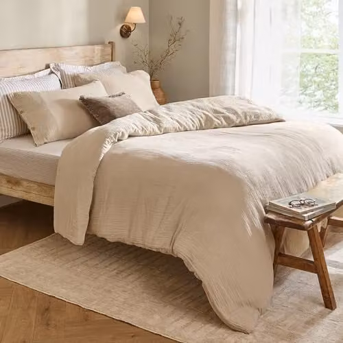 Yard Lark Riva Home 100% Cotton Muslin Duvet Cover Set in Beige, W/D/H: 140 x 200 cm