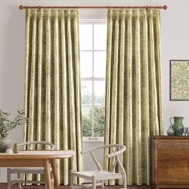 William Morris Compton Silhouette Made To Measure Floral Velvet Curtains in Apple Green and Yellow