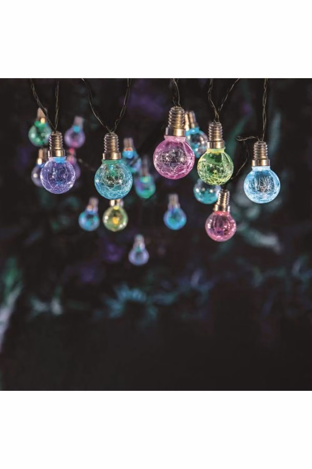 KDMD Solar LED String Lights with Warm White Crackled Multicolour Glass Sphere Bulbs, 3.8m – 2