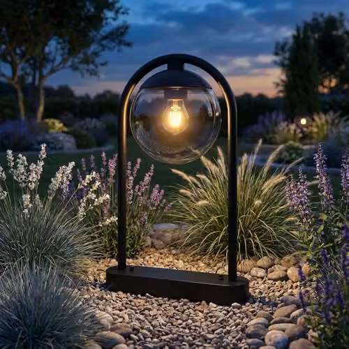 Netlighting Michael Outdoor Pedestal Floor Lamp by Globo Lighting, Black with Smoke Grey Glass Sphere, IP44, H x W x D: 50 x 20 x 32 cm – 2